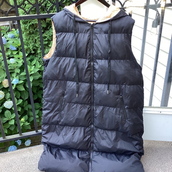 🛑SOLD!!!🛑BNNT Long quilted hooded vest. 2XL black/tan - Picture 1 of 5